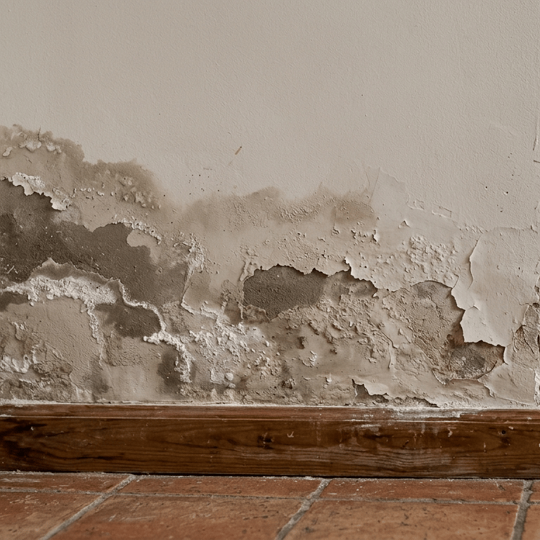 Manchas de humedad en la zona inferior del muro