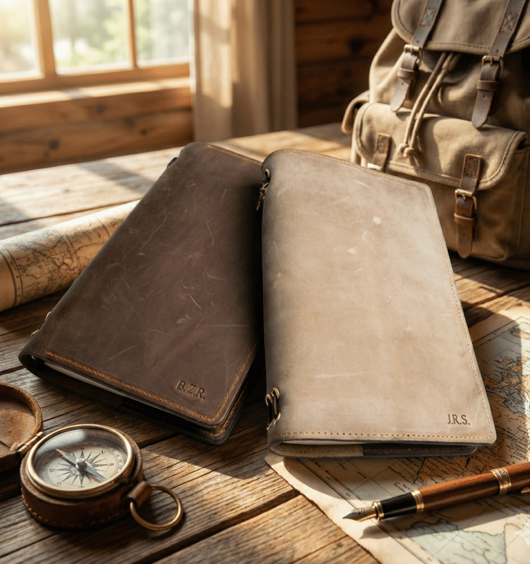 CUADERNO DE VIAJE EN CUERO ENGRASADO, TIPO PULL-UP AMERICANO