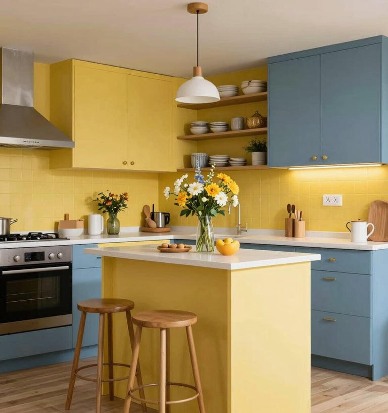 A bright, modern kitchen with sleek countertops and warm wooden cabinets bathed in natural light