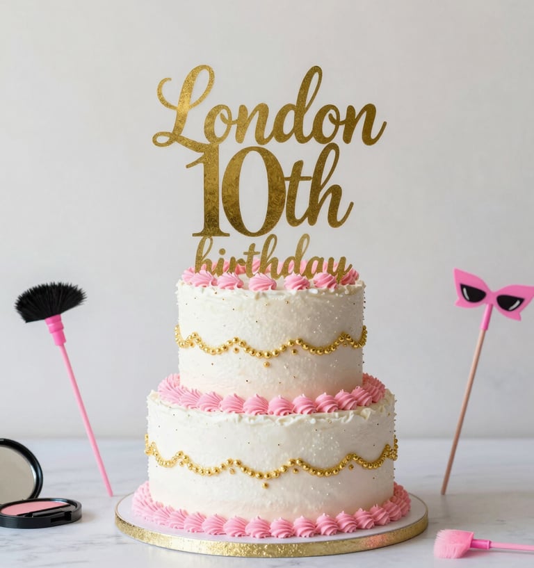 Colorful 3D printed birthday cake toppers and party favors arranged on a festive table