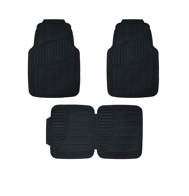 Durable 3-piece set of black all-weather rubber car floor mats for vehicle interior protection.
