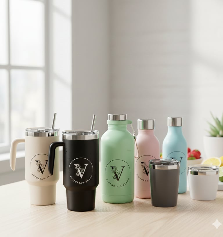 a variety of coffee mugs and mugs on a table