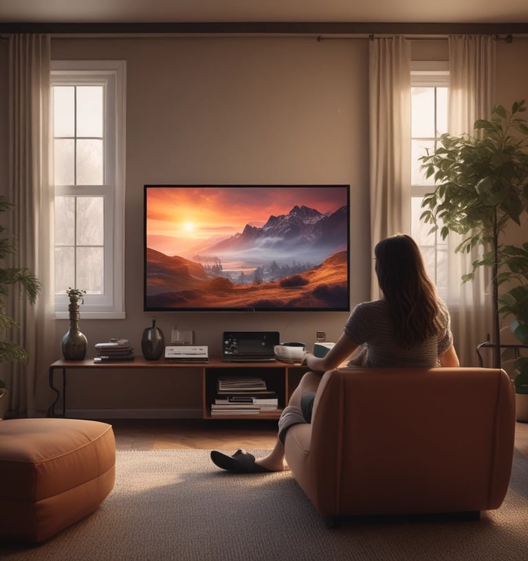 A vibrant collage of digital entertainment platforms including movies, games, and music apps.