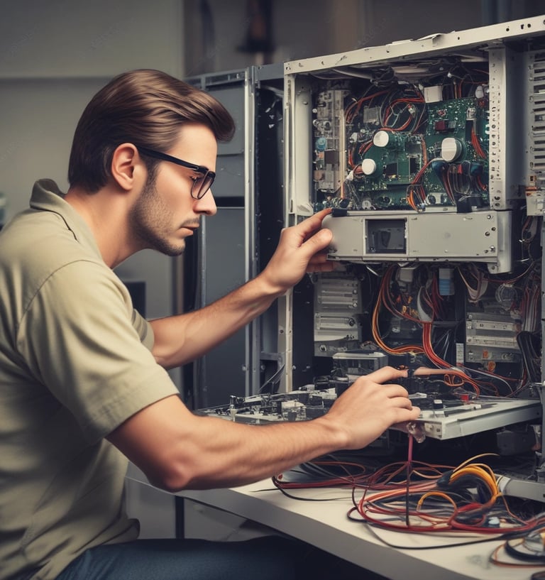 A sleek grayscale laptop and desktop setup glowing softly against a black background
