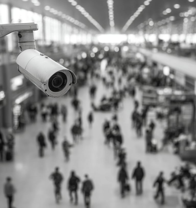 a camera mounted on a wall in a building