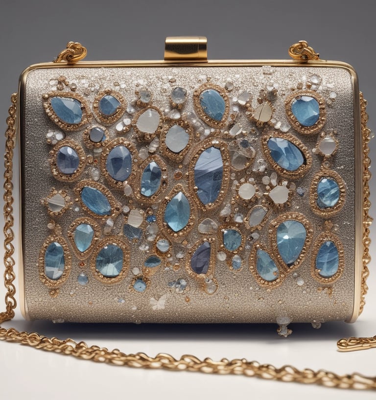 Elegant woman wearing a shimmering evening dress, smiling confidently at a city rooftop party.