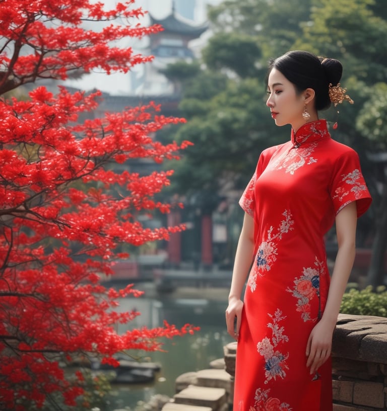 A crisp, modern shirt displayed on a minimalist white background with subtle red accents.