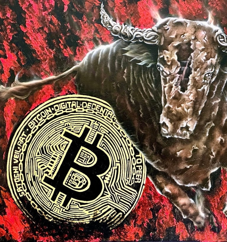 a bull with a bitcoin