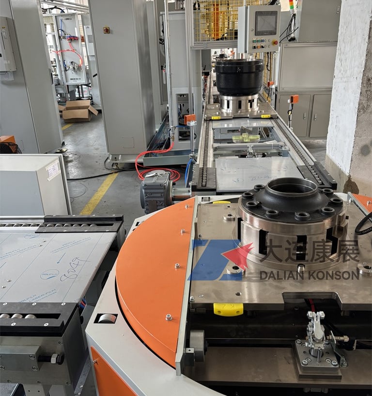 Fully automated robotic assembly line for trailer wheel hub modules