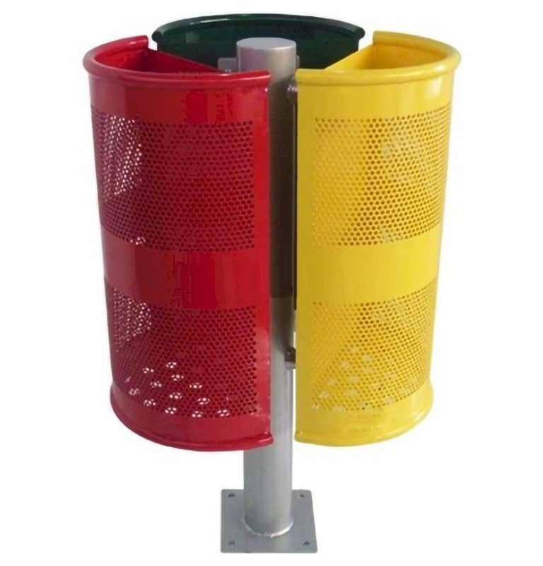 Bote de basura de acero media lunea triple chico