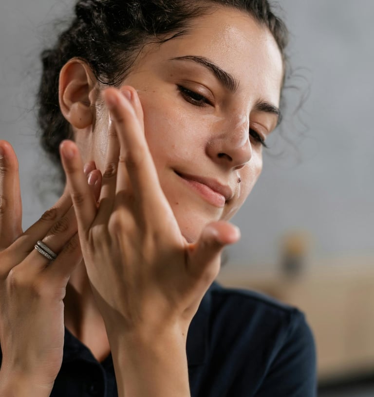 jeune femme qui mets de la creme sur son visage