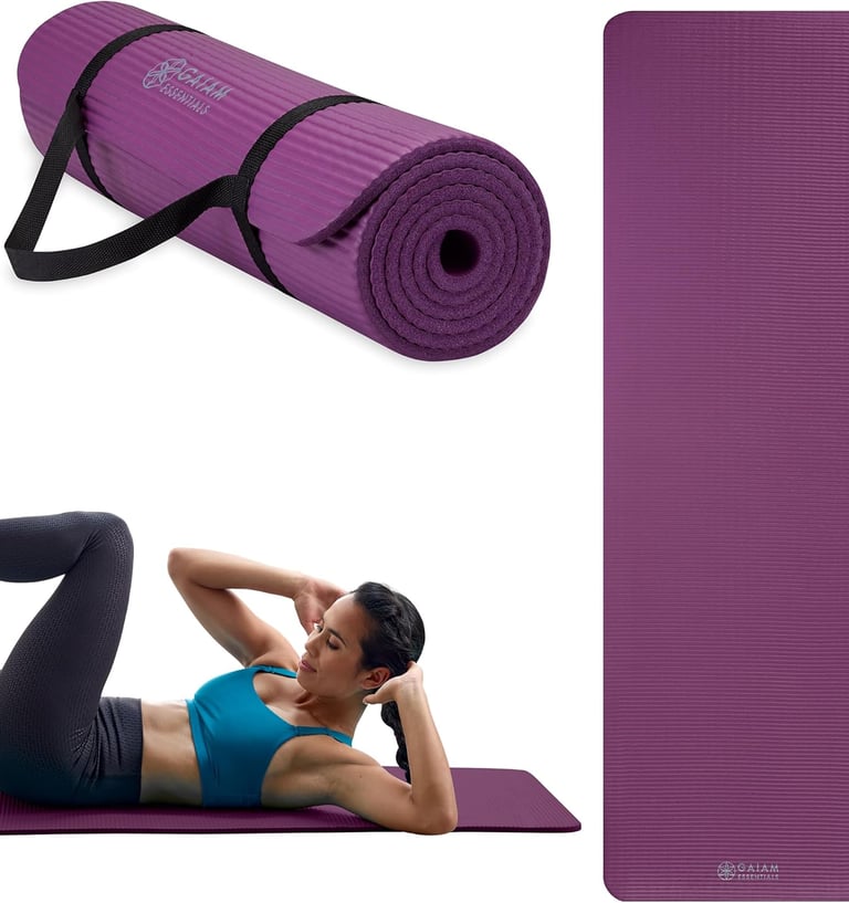 a woman is doing a yoga mat with a yoga mat