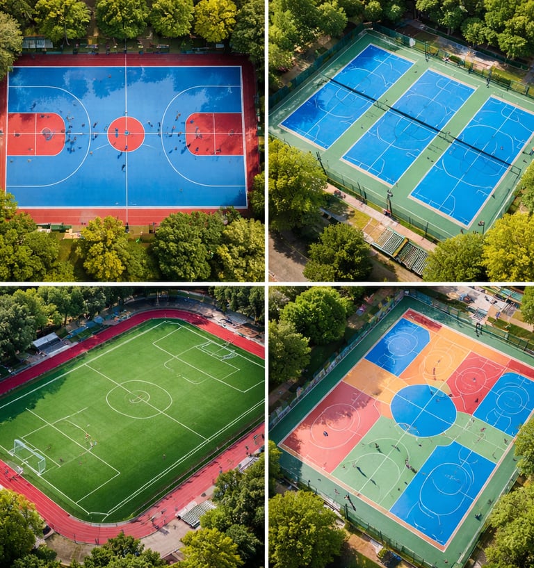 Sports court construction showing turf courts by Raw Sports projects in South India