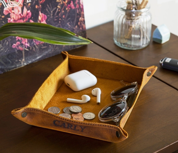 Personalized Leather Catchall Valet