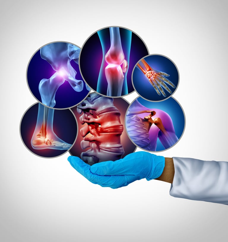 a person holding a hand with a bunch of different medical images