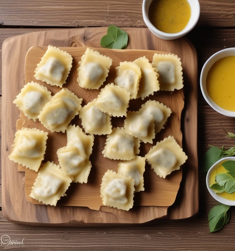Close-up photo of fresh tagliatelle pasta on a wooden board