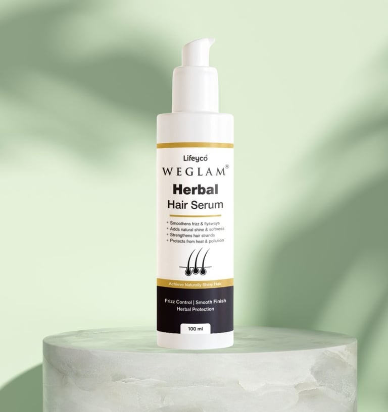 Weglam Herbal Hair Serum to reduce frizz and add shine using plant-based ingredients