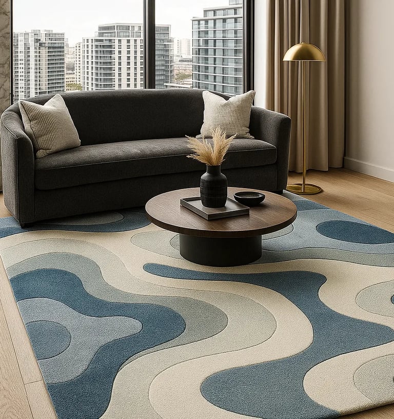 Minimalist modern rug design by Rasida Creation, handmade with care