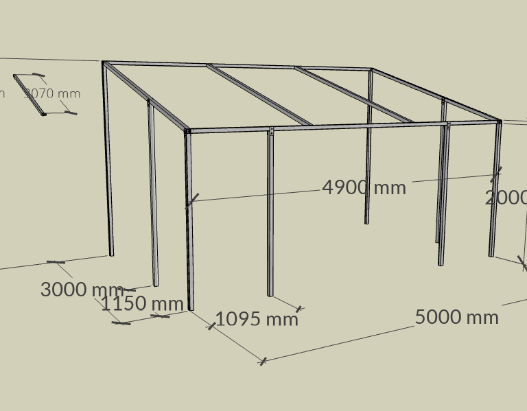 PVCFAB aluminium 5m frame for pergola lean to