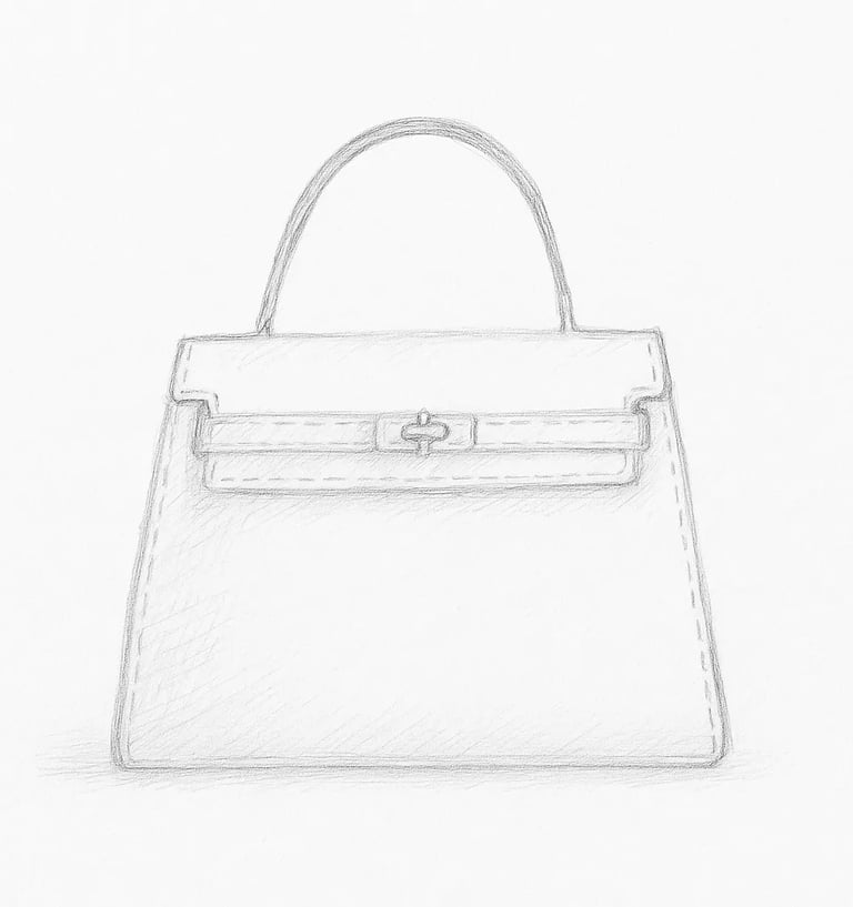 Bleistiftskizze einer Handtasche für Damen aus Leder mit Henkel | LEDERNETZWERK