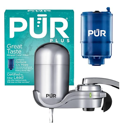 PUR PLUS vertical faucet mount water filter in chrome