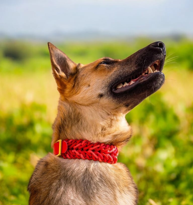 Pastor Alemán usando un collar hecho de paracord