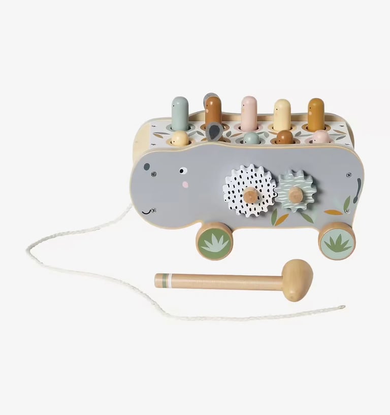 hippopotame à tirer en bois