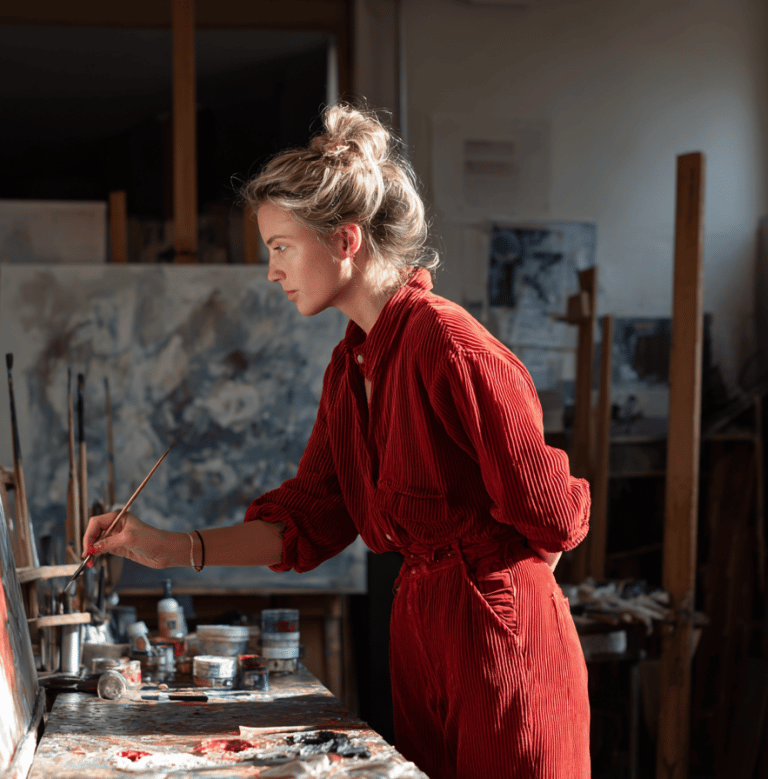 atelier women forces femme en rouge peignant
