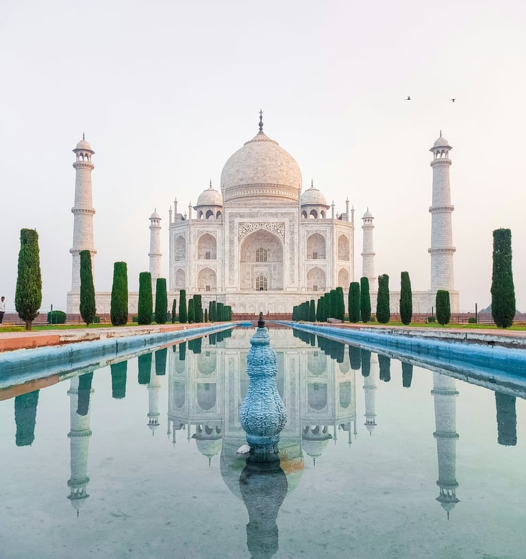 India Taj Mahal mausoleum on the right bank of the river Yamuna in Agra