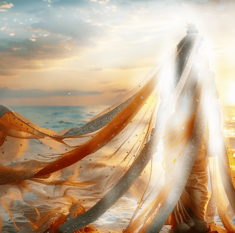 krishna standing on the edge of the sea 