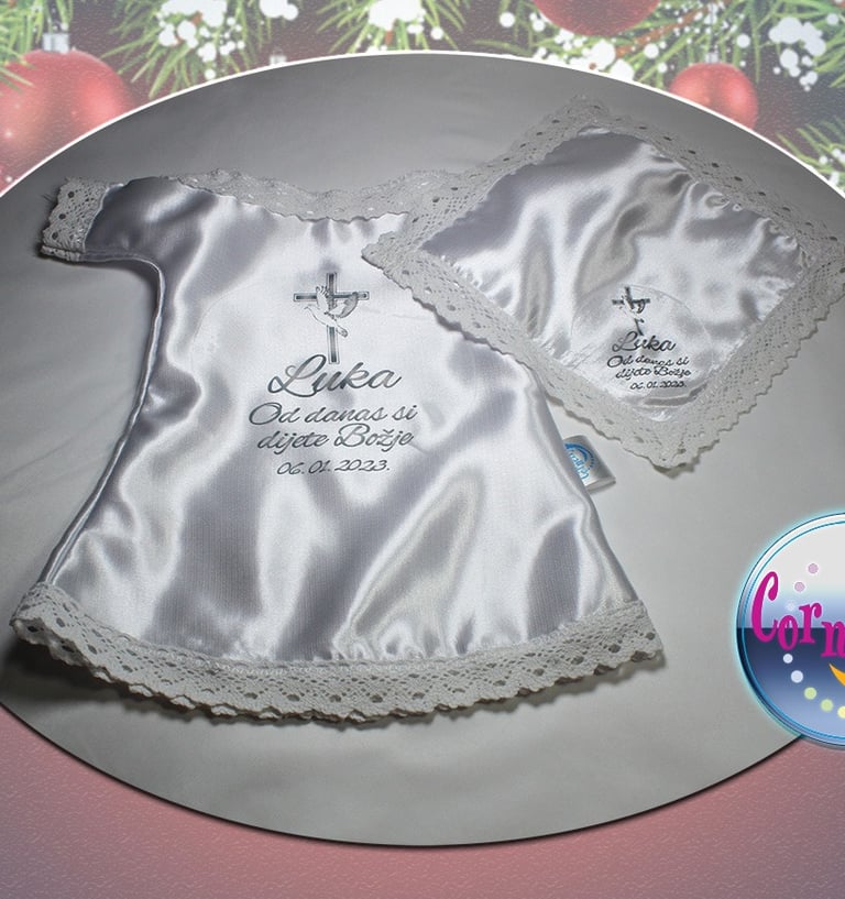 Set personaliziranih krsnih košuljica i maramica za krštenje