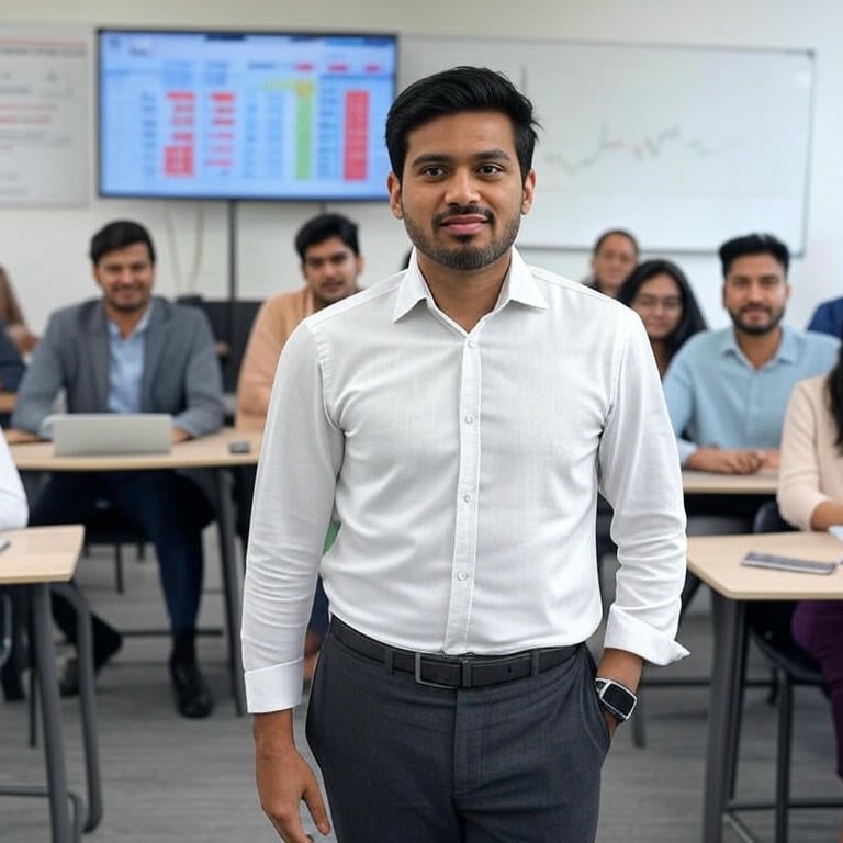 a man standing in front of a classroom with a group of students