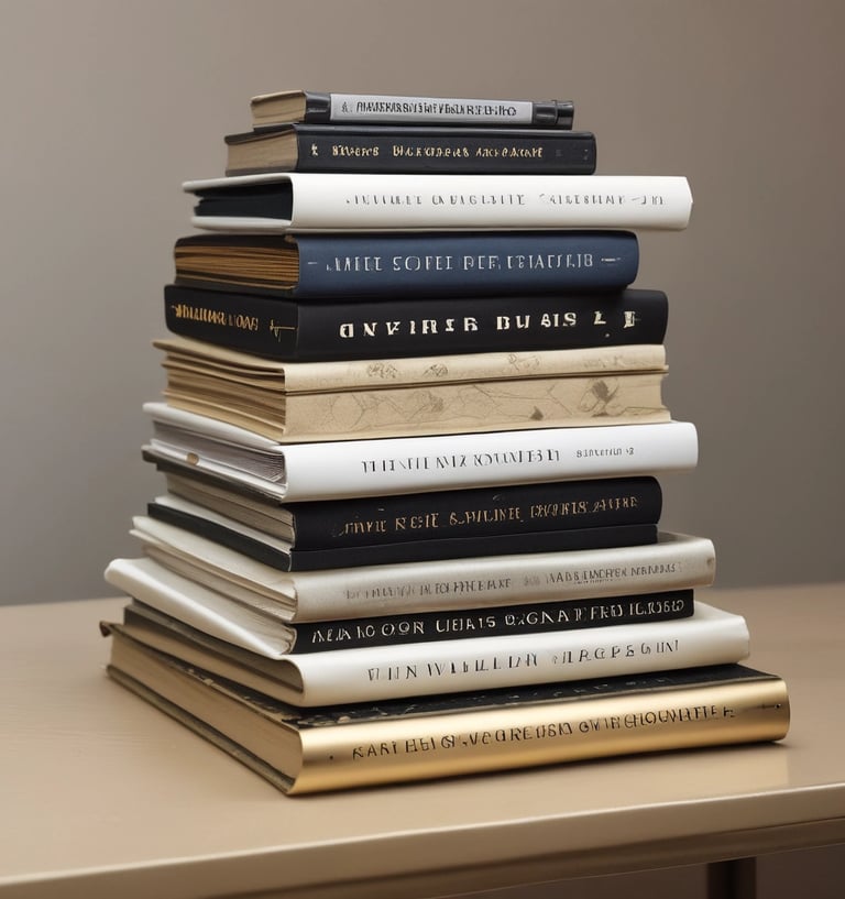 a stack of books on a table