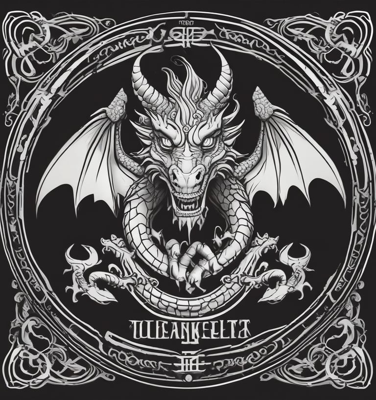 a black and white logo with a dragon on it