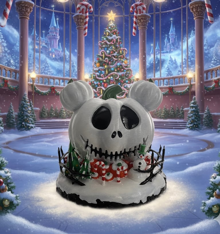 Nightmare before Christmas-Mickey Mouse with snowman, candy canes and Christmas trees
