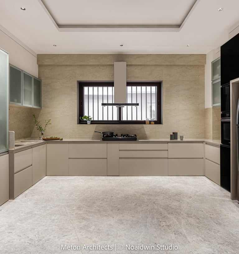 Modern modular kitchen with L-shaped layout and glossy cabinets - Amuk Modular kitchen design Pune