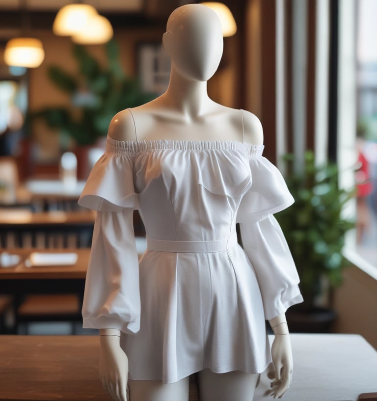 A soft pastel-hued blouse hanging on a minimalist wooden hanger against a light background
