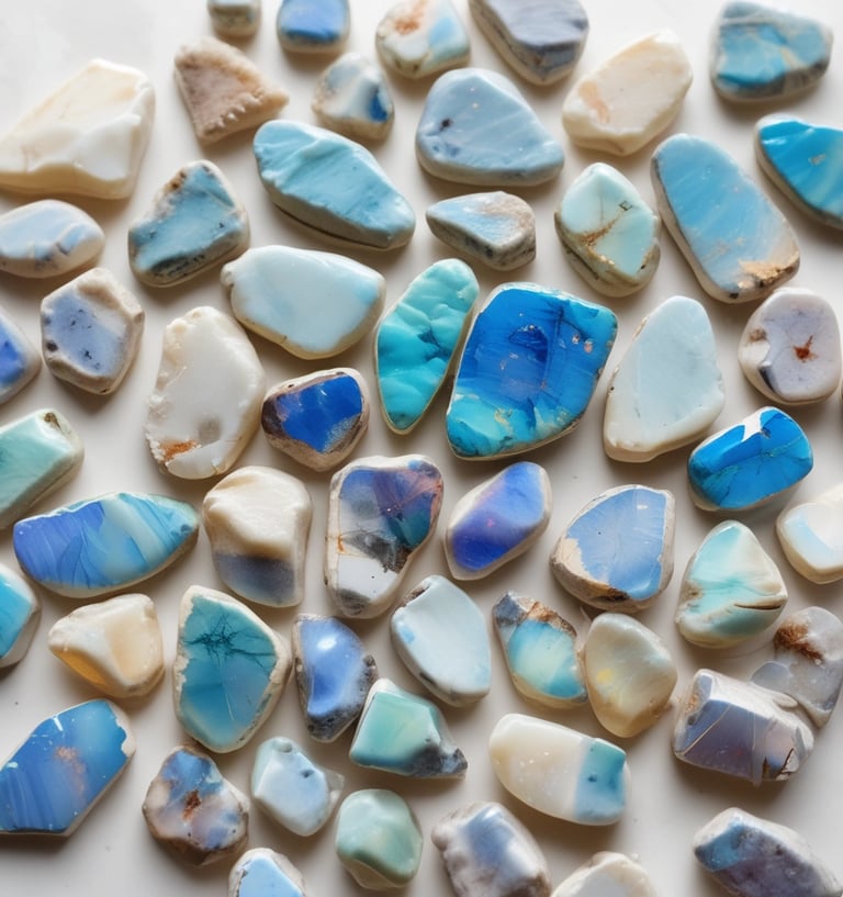 Close-up of raw Australian opal stones with natural vibrant colors.