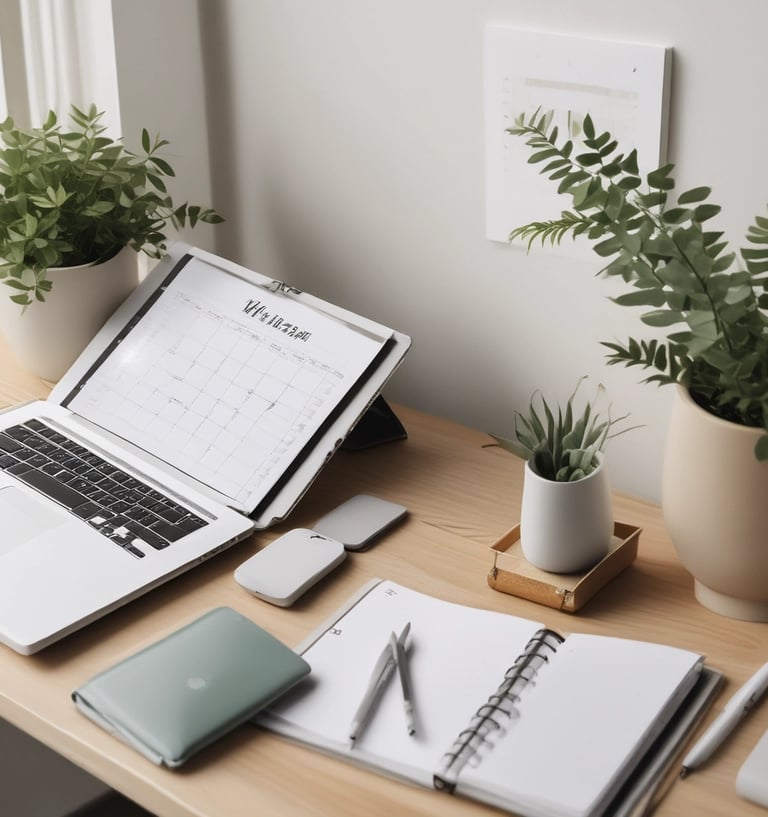 A sleek digital planner interface displayed on a tablet with colorful task lists and calendar events.