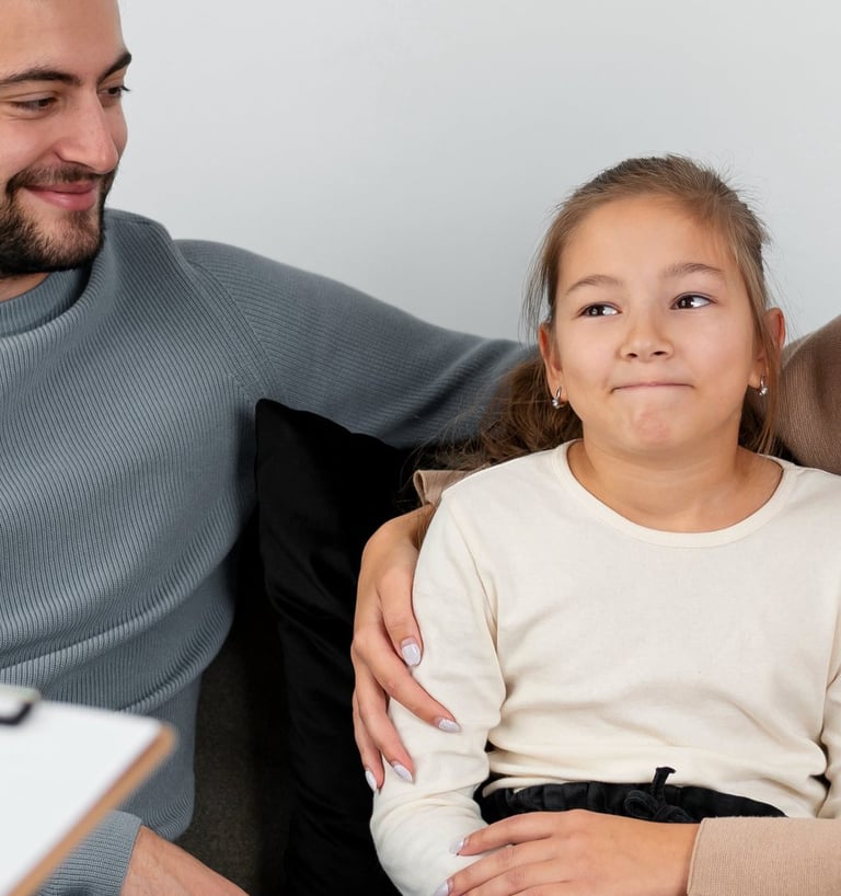 Parents in family therapy with their child