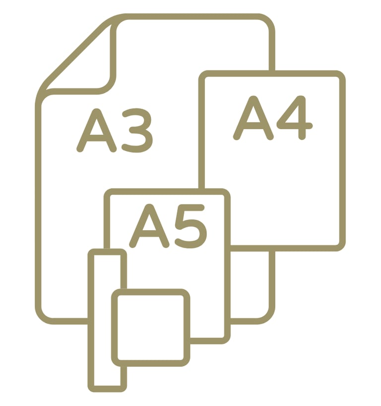 Imagem de ícones de diferentes tamanhos de papéis