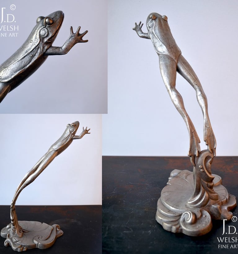To Catch the Moon - Art Nouveau Leaping Frog - Full Round Bronze - Jeremiah D Welsh
