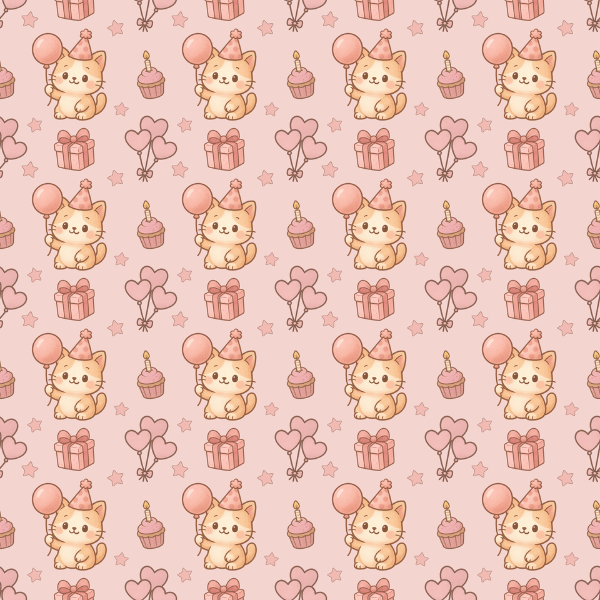a cat with a cupcake on a pink background