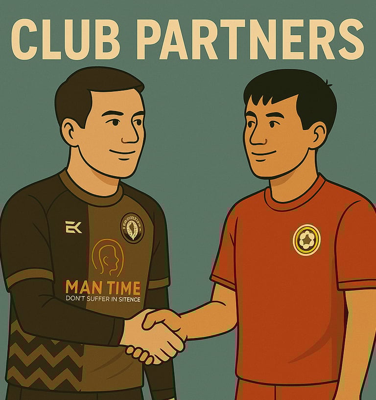 a man shaking hands with a man in a red shirt