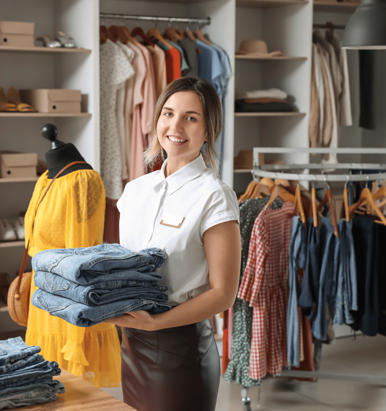 Vendedora de ropa que usa Negocio Fácil