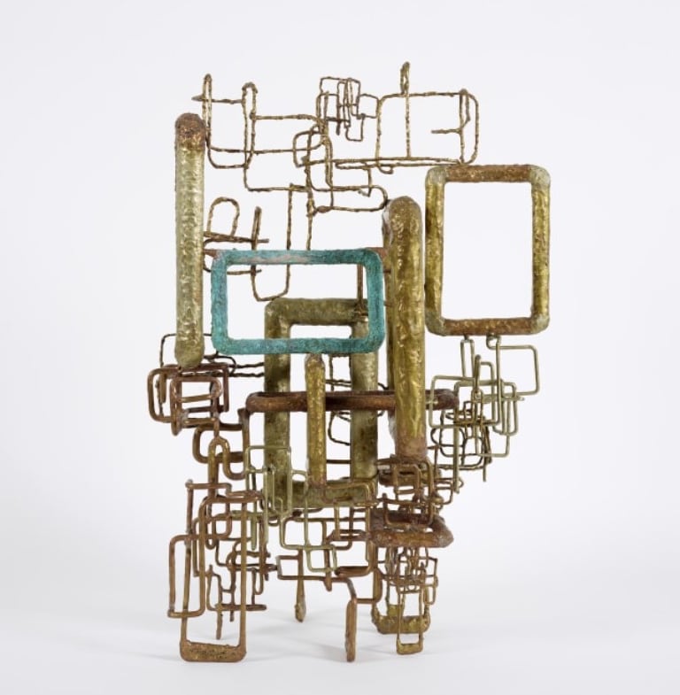 Metal sculpture titled Fields, by Ibram Lassaw, 1990.