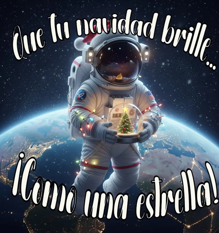 astronauta deseando que tu navidad brille como una estrella