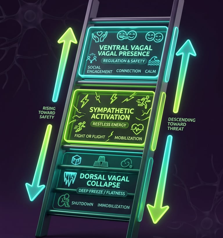 A ladder with arrows showing vagal activity