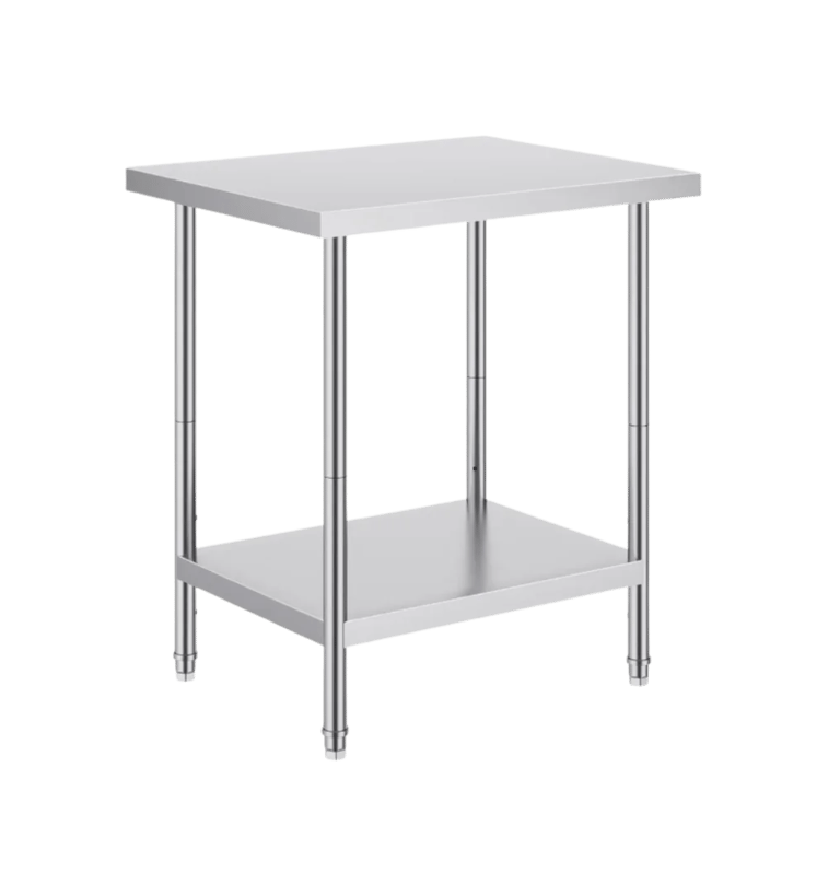 Small stainless steel work table from our light duty range with a solid under shelf for storage.