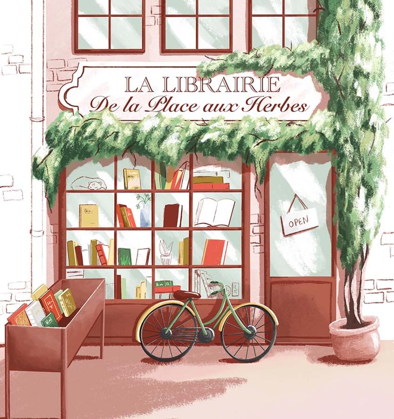 illustration of a cosy book store